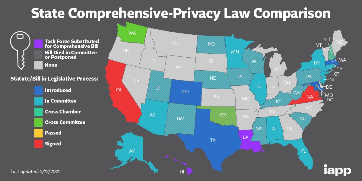 State data privacy regulation  as of April 2021
